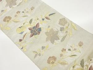 よろけ横段に草花模様織出し袋帯